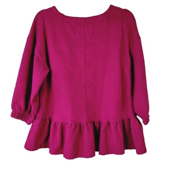 Maeve by Anthroplogie Small Mikayla Pink Peplum Top Textured Bright 3/4 Sleeve - Picture 2 of 10